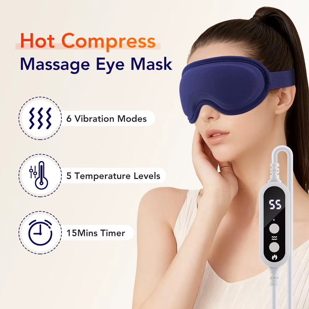 USB Heated Eye Mask 5 Levels Hot Compress Vibration Eye Massager Dark Circles Removal Relieve Fatigue Eye Massage Beauty Device