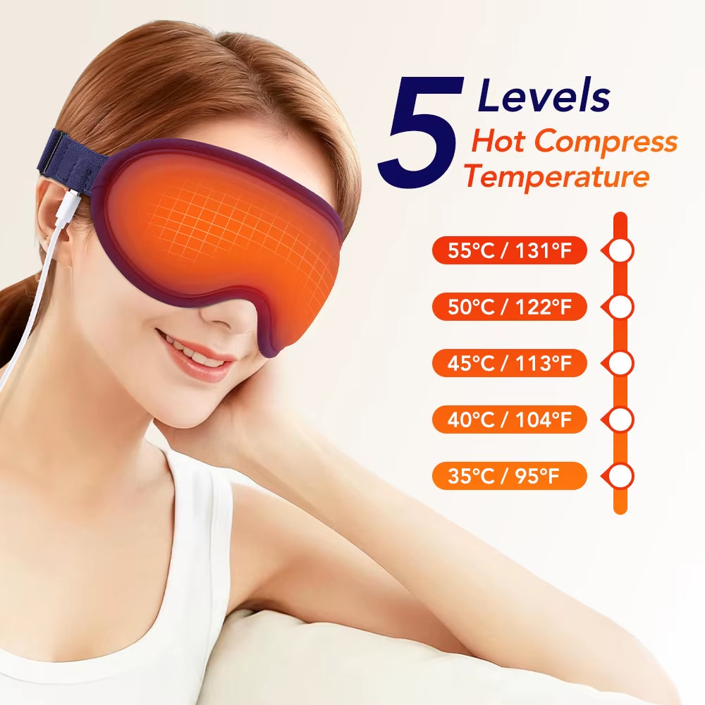 USB Heated Eye Mask 5 Levels Hot Compress Vibration Eye Massager Dark Circles Removal Relieve Fatigue Eye Massage Beauty Device